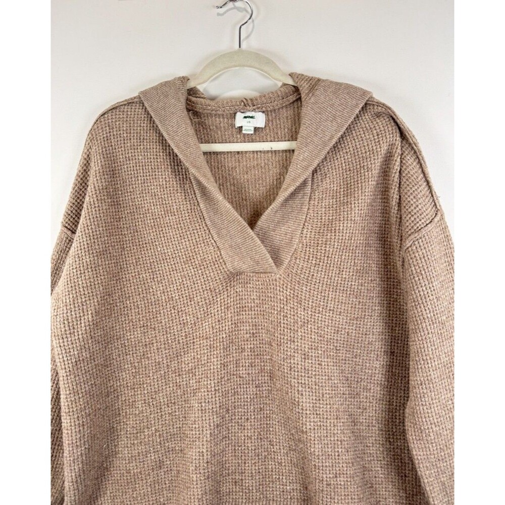 Aerie Womens Sweater Brown CozyUp Waffle Hoodie V Neck Pullover Stretch Large - Picture 8 of 13